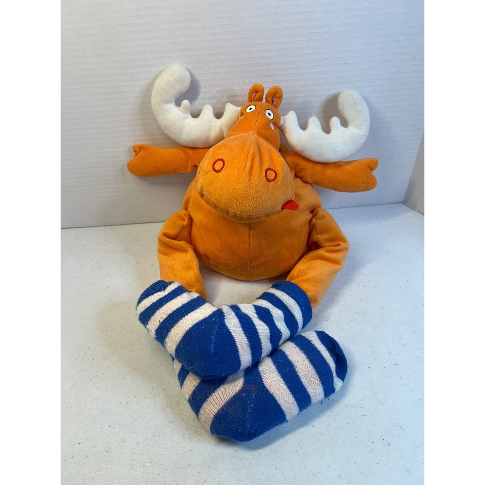 IKEA Barnslig Alg Orange Moose Plush Stuffed Animal Striped Socks 18 Inch